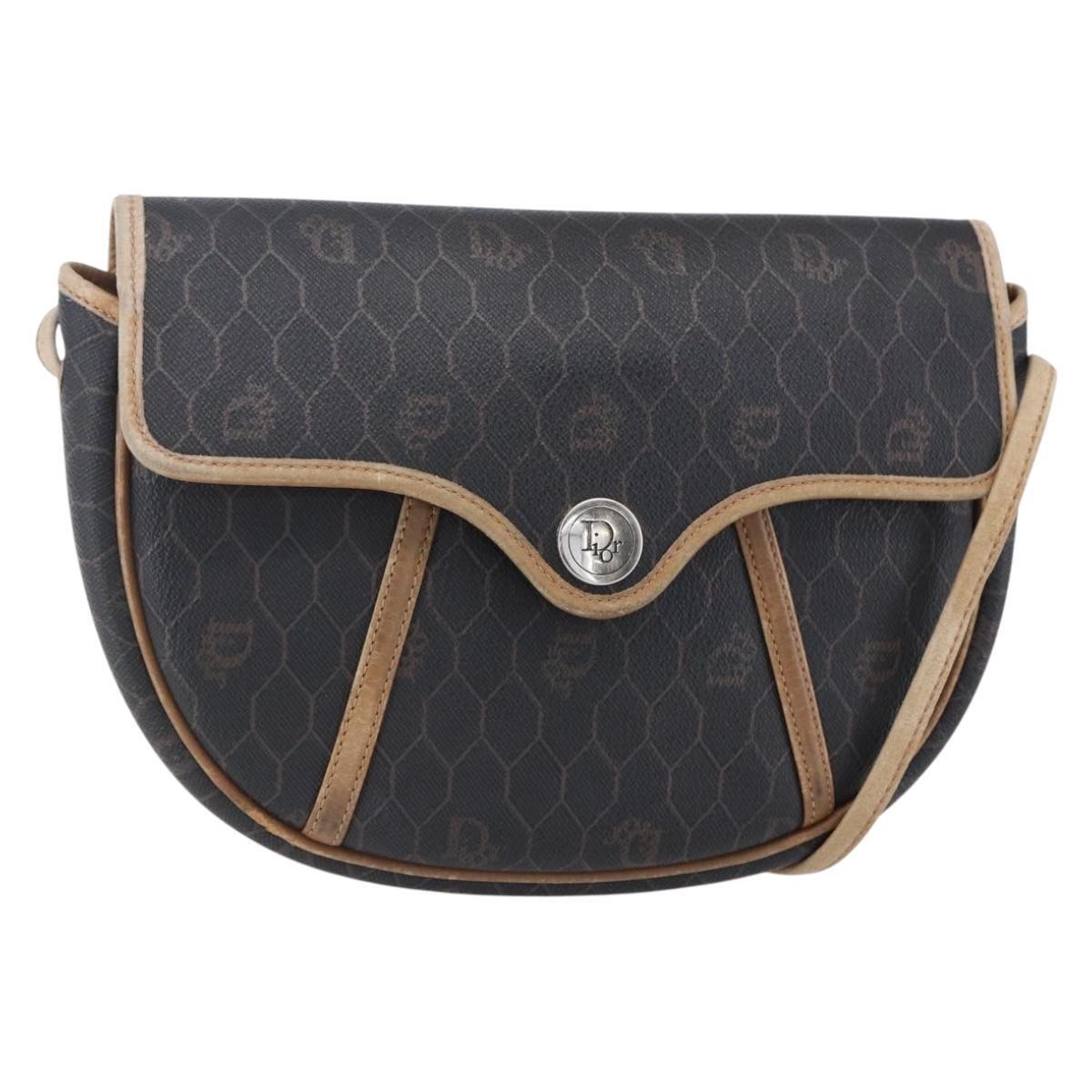 Christian Dior Honeycomb Canvas Shoulder Bag Pvc Black Gold Auth Ba7506